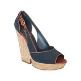 YSL Marineblaue & braune Deuville Canvas-Keilsandalen - 40,5