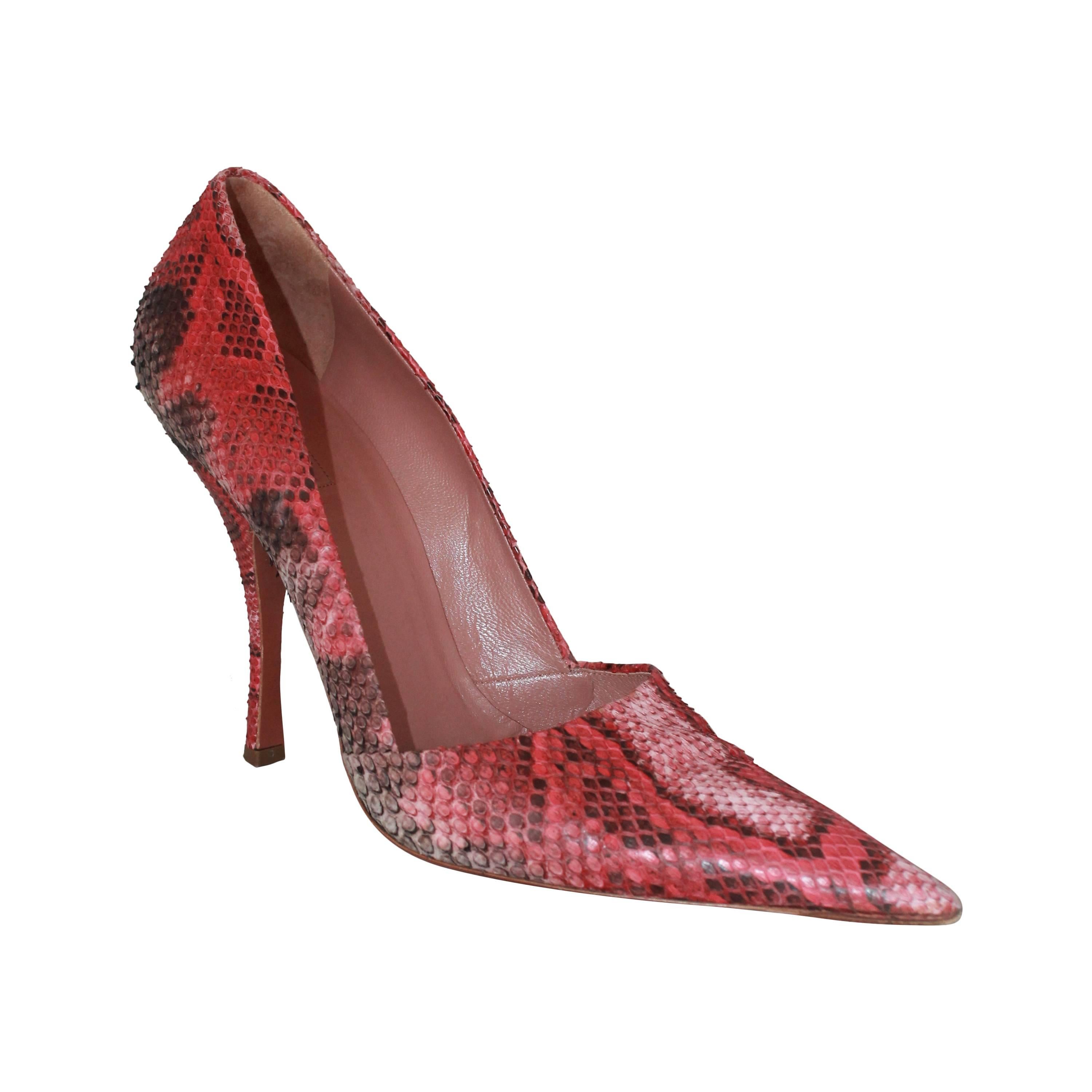 Alaia Red & Black Snake Skin Pointed Toe Pumps - 41