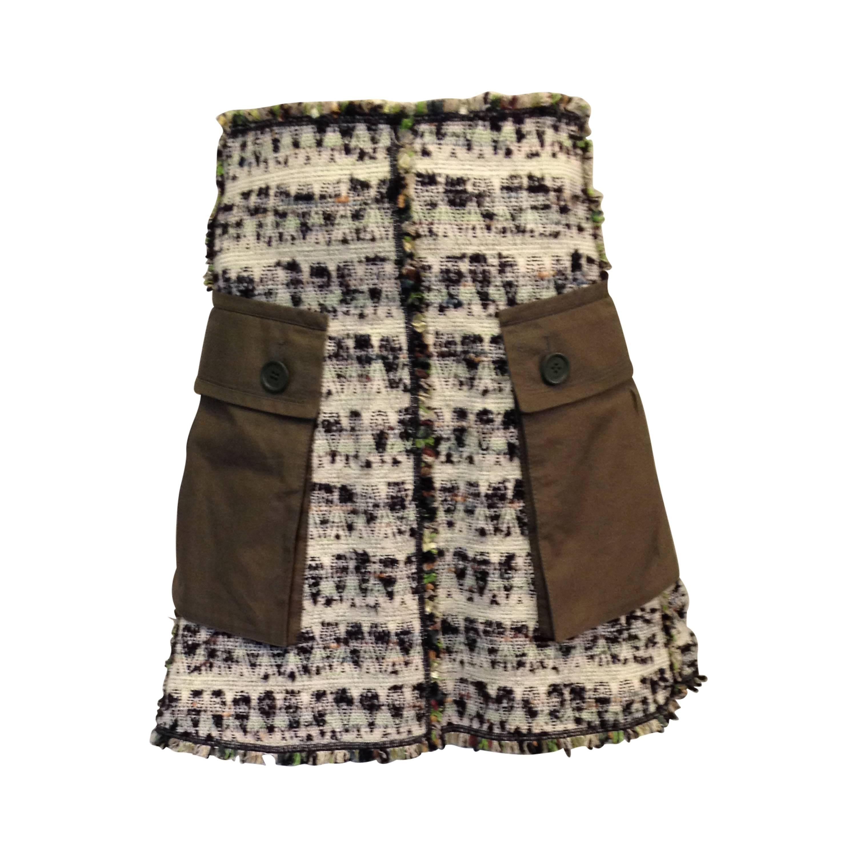 Louis Vuitton Cream and Olive Tweed Skirt Size 38 (6)