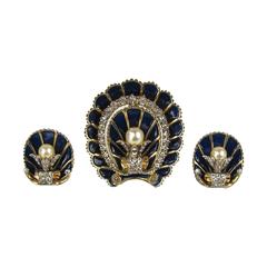 1940s Sterling Silver Enamel Coat Clip Pin with Earrings 3