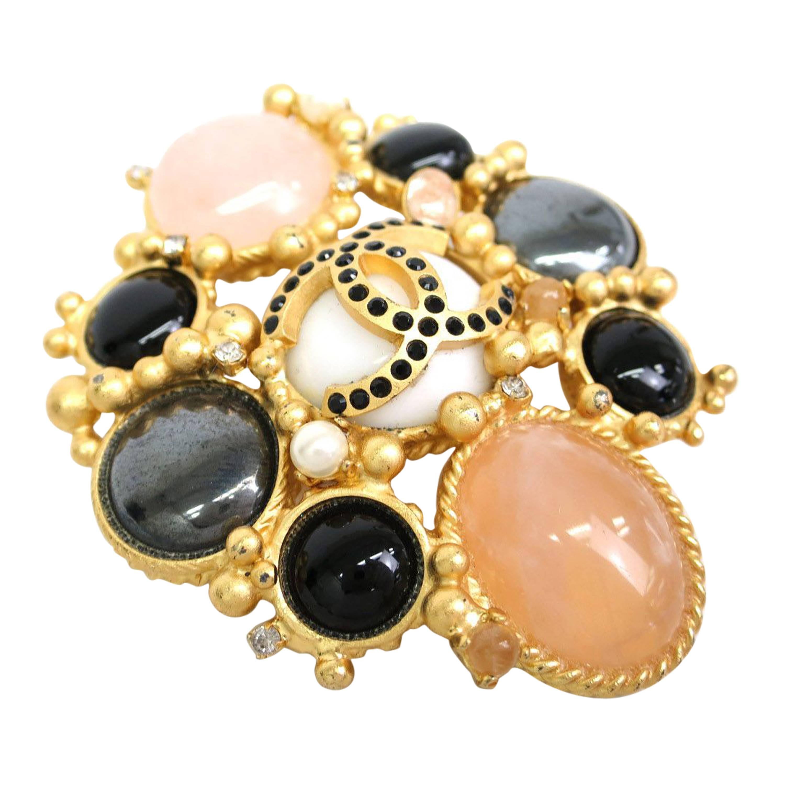 Chanel Glass Stone CC Pin Brooch