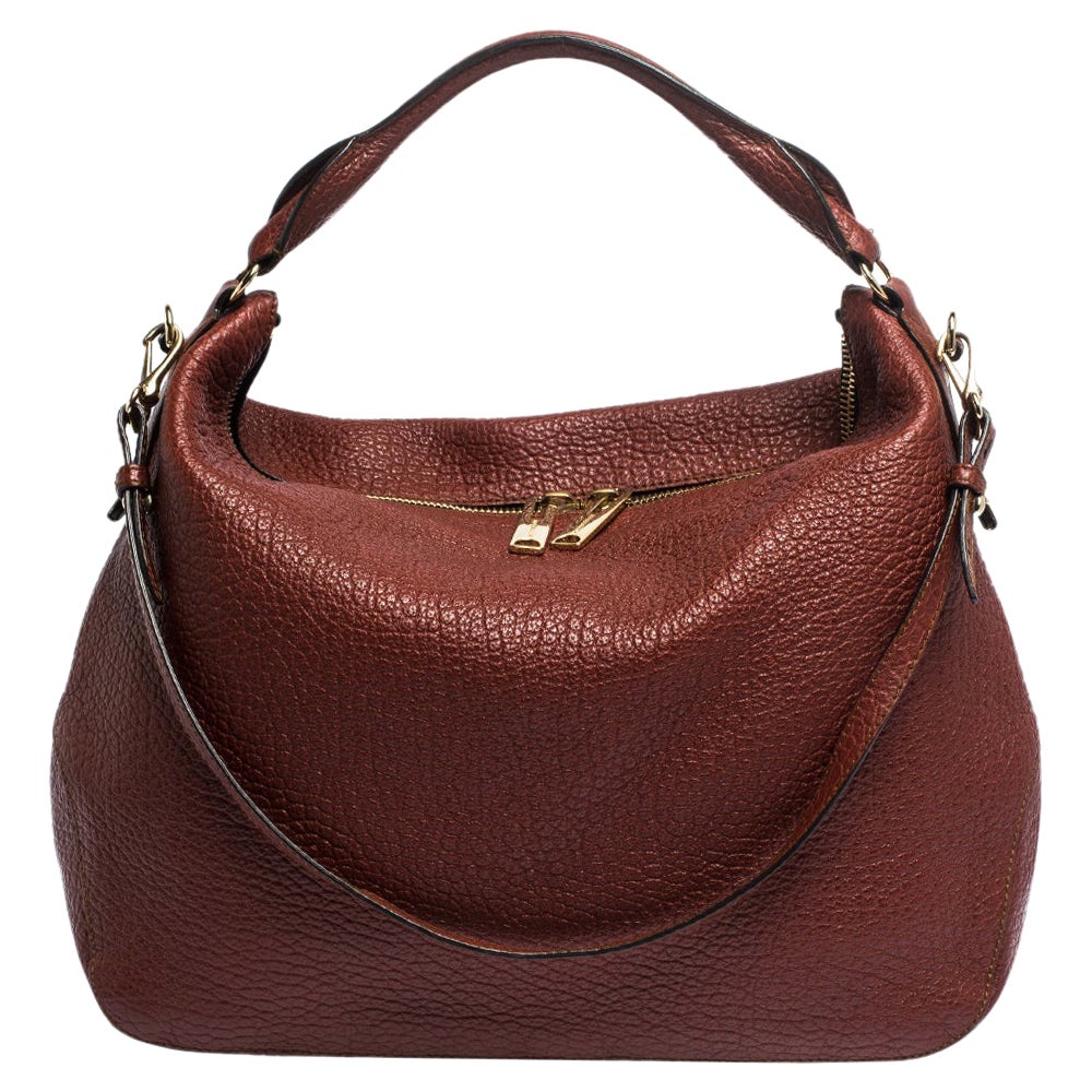 Burberry Brown Leather Medium Hillgate Hobo For Sale at 1stDibs