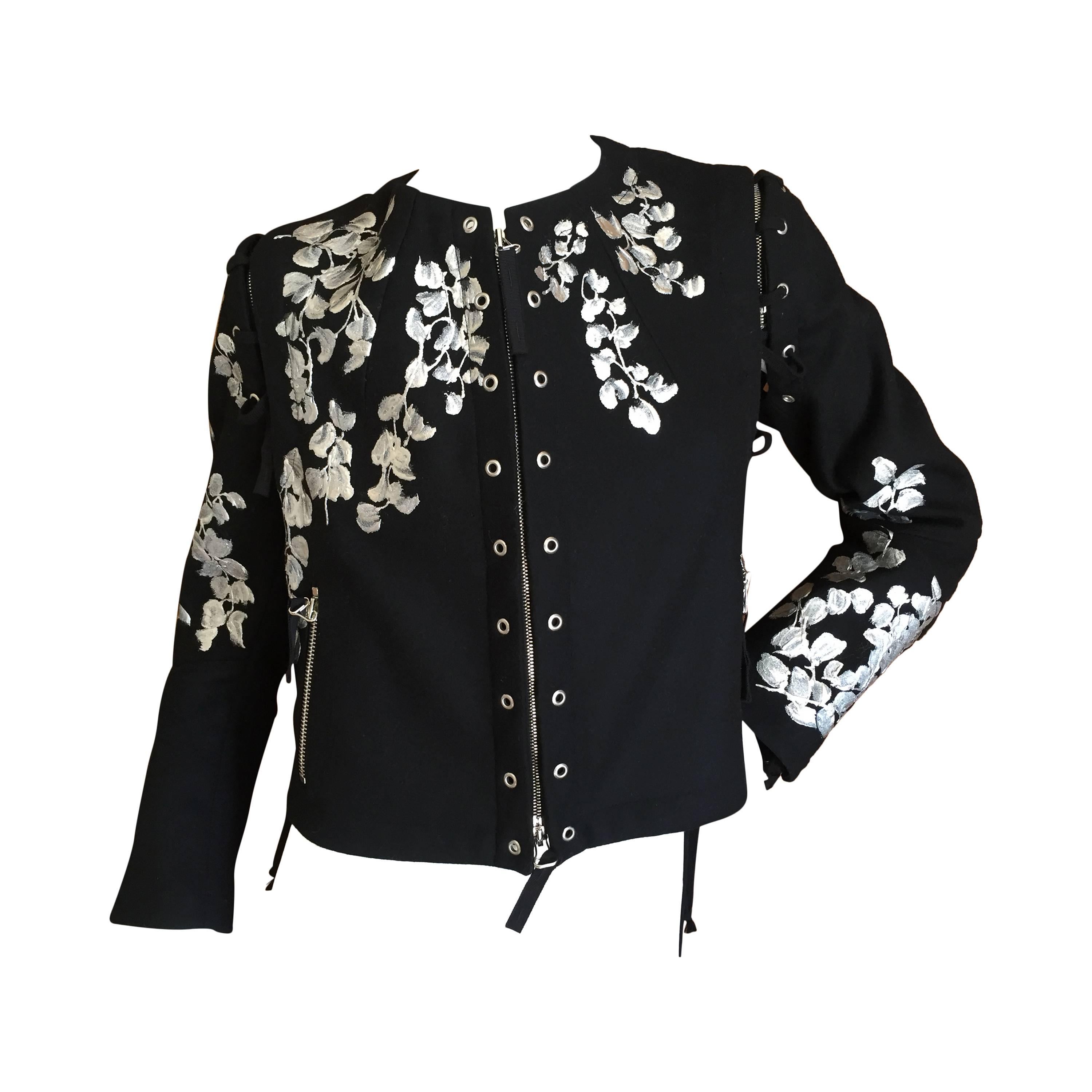 Dries van Noten Hand Painted Black Moto Jacket