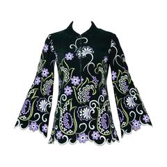 Vintage 1960's Valentino Floral Embroidered Scalloped Velvet Top / Jacket