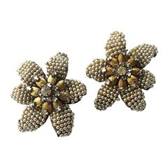 1950s Miriam Haskell seed pearl and rose montes 'flower' earrings 7