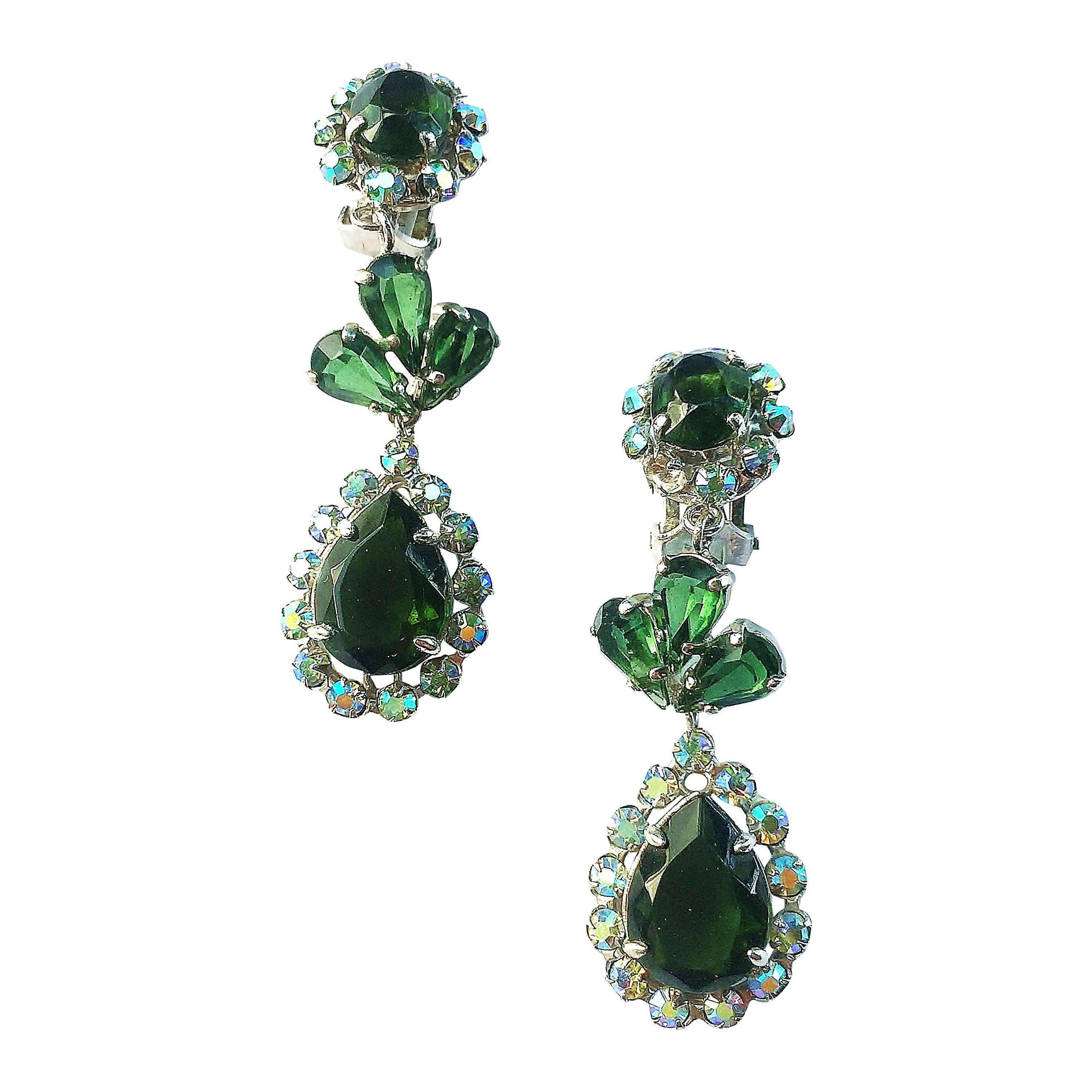 Christian Dior moss green paste drop earrings, 1958