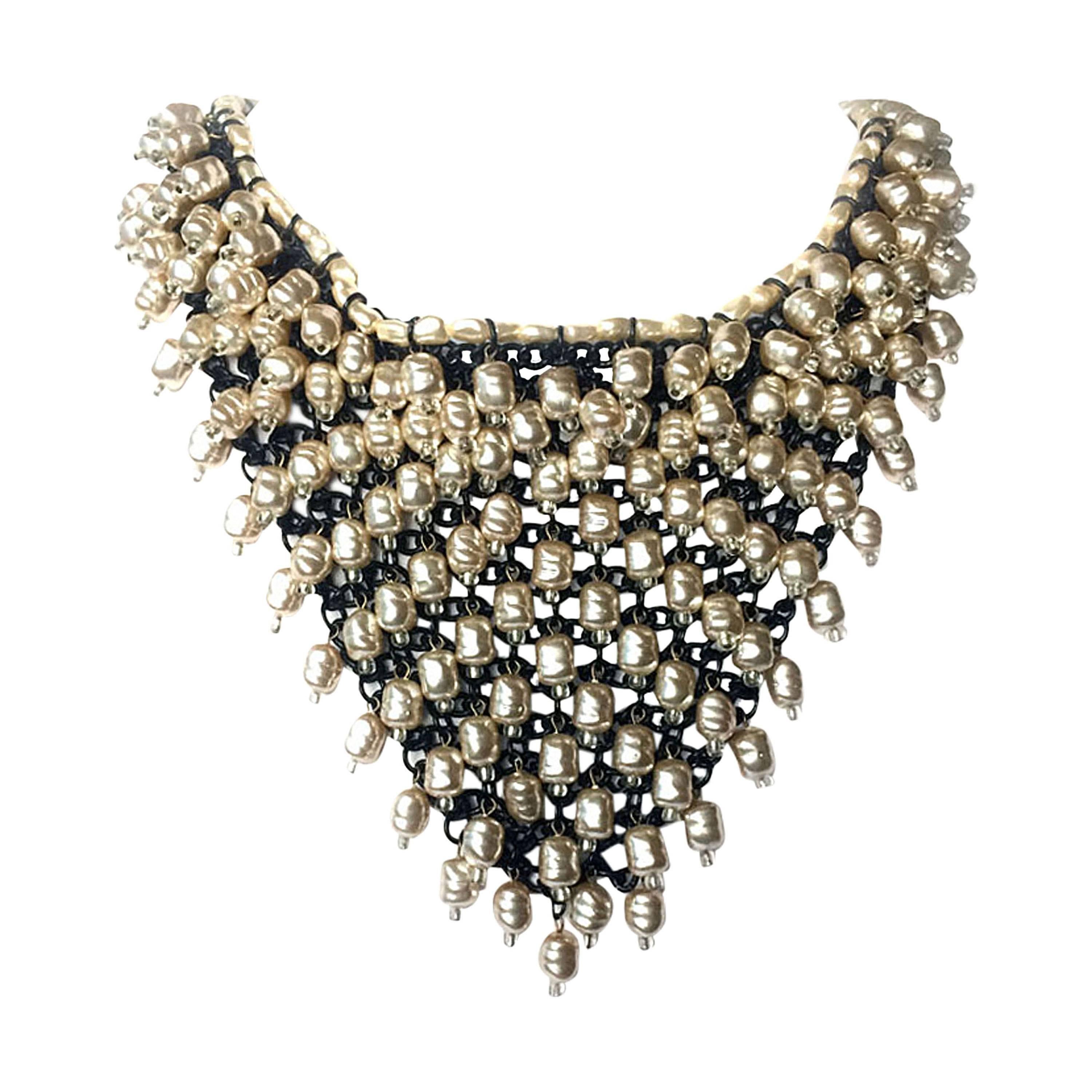 1960s large baroque pearl and crystal 'bib' necklace
