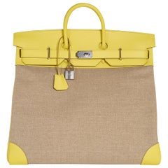 Hermes Hac 50 Birkin Tasche Lime Evercolor und Ficelle Toile Palladium Hardware