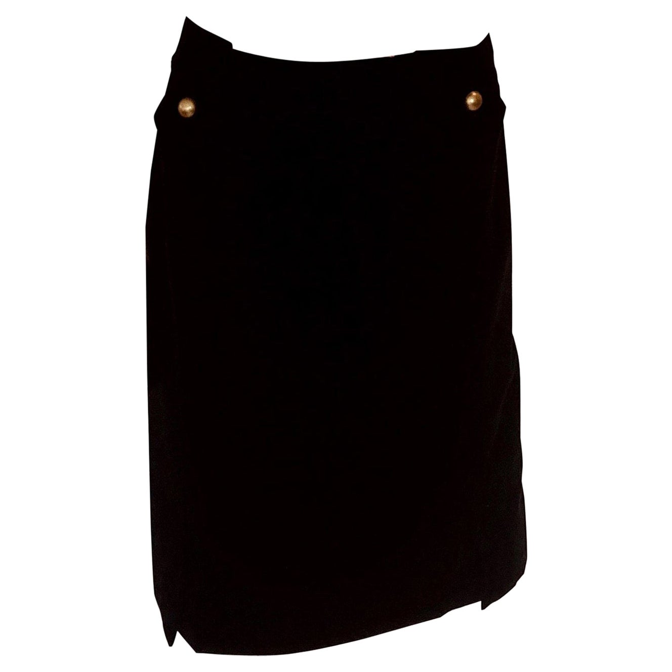YSL Black Velvet Pencil Skirt w/ Back Zip, Two Front Vents & 4 Gold Buttons For Sale