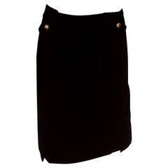 YSL Black Velvet Pencil Skirt w/ Back Zip, Two Front Vents & 4 Gold Buttons