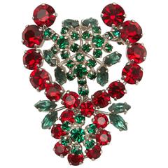 1959 Christian Dior Red and Green Stone Brooch 1