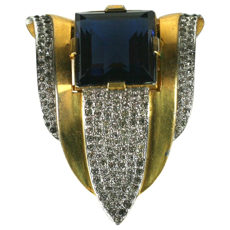 Art Deco Trifari Sapphire Clip, Alfred Phillipe For Sale