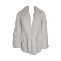 Vintage 1970's Rosoff Couture Ivory-White Arctic Fox Fur Wide-Collar Chubby Coat Jacket