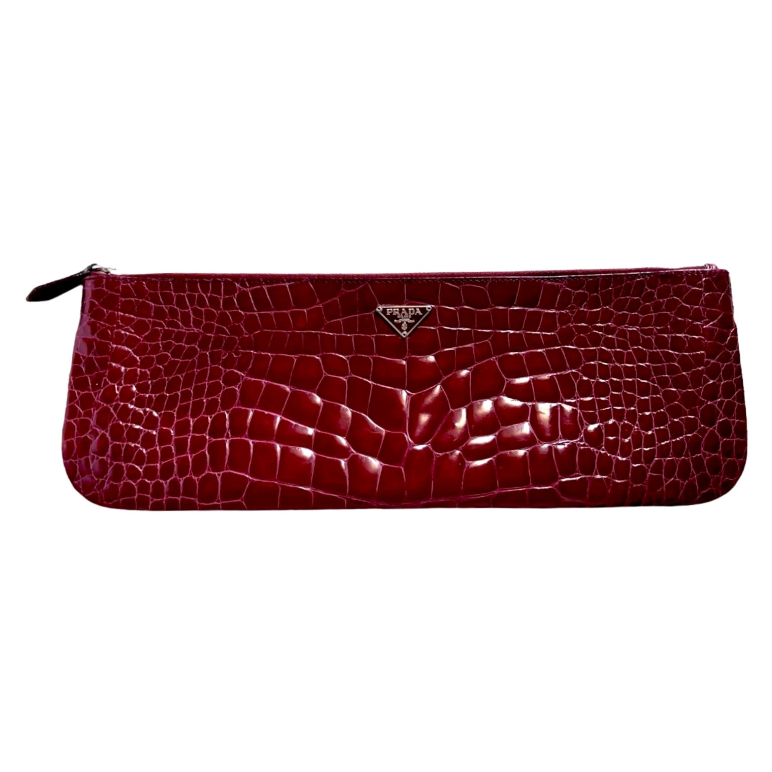 PRADA Exotic Red XL Evening Clutch Bag For Sale