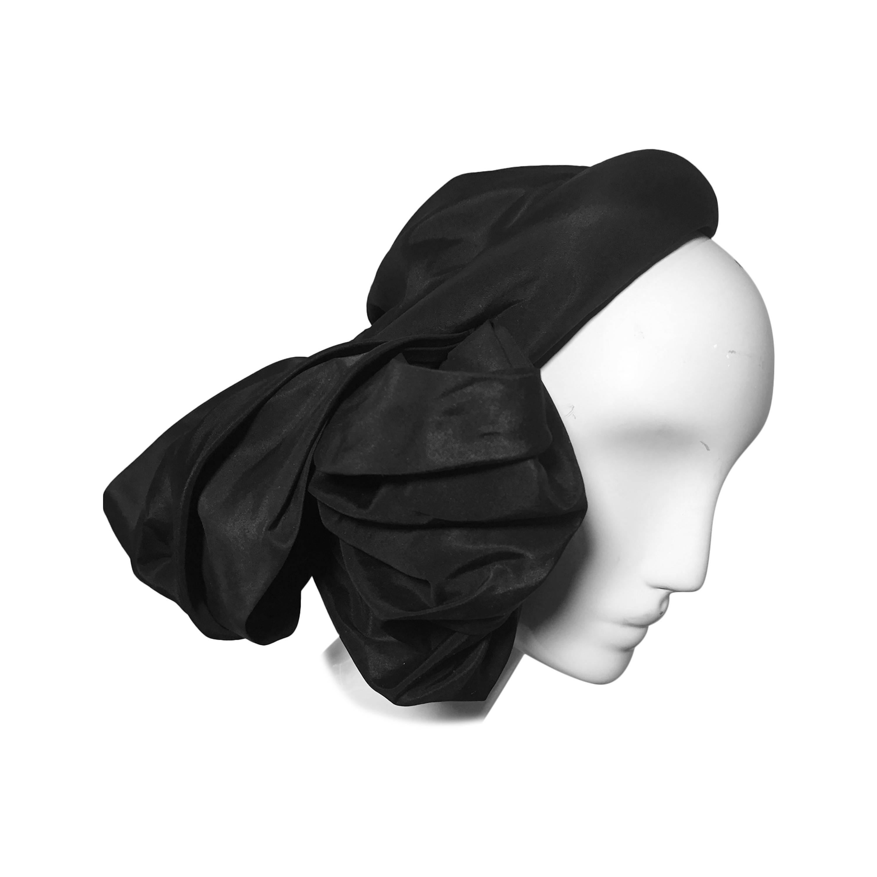 1950s Lilly Dache Couture Silk Taffeta Cocktail Hat w/ Side Bow