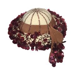1940s Cashmere Knit Beaded and Sequined Holiday Hat