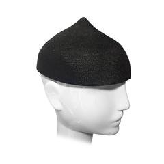 1980s Lanvin Black Straw Pointed Peaked Beanie Hat 