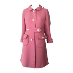 1960s Courreges Pink Wool Mod Coat with White Buttons 5