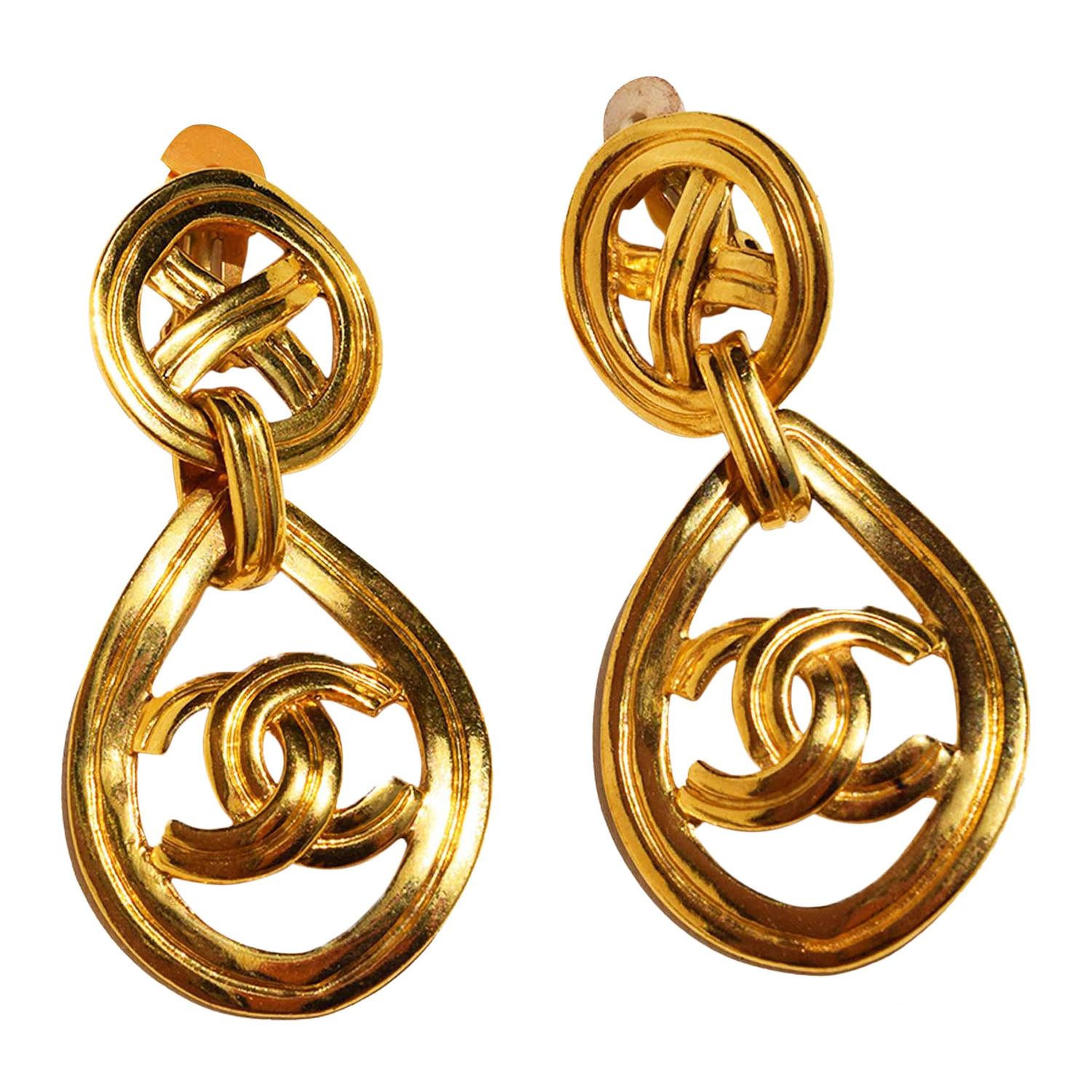 Chanel vintage dangling logo earrings 1996P at 1stdibs