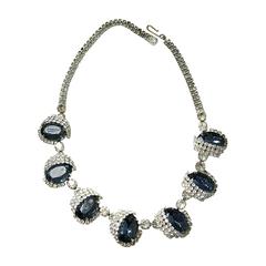 Retro 1950s Sapphire Blue & Clear Rhinestone Necklace