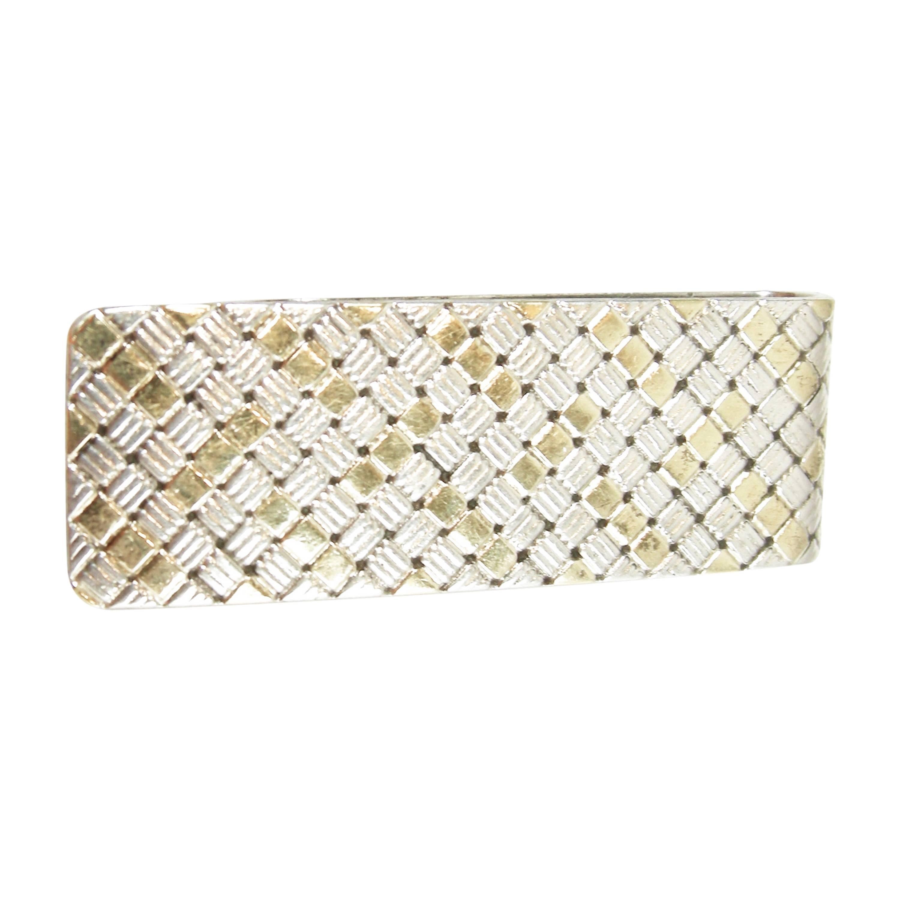 Cartier 18k Gold & Sterling Basket Weave Design Money Clip