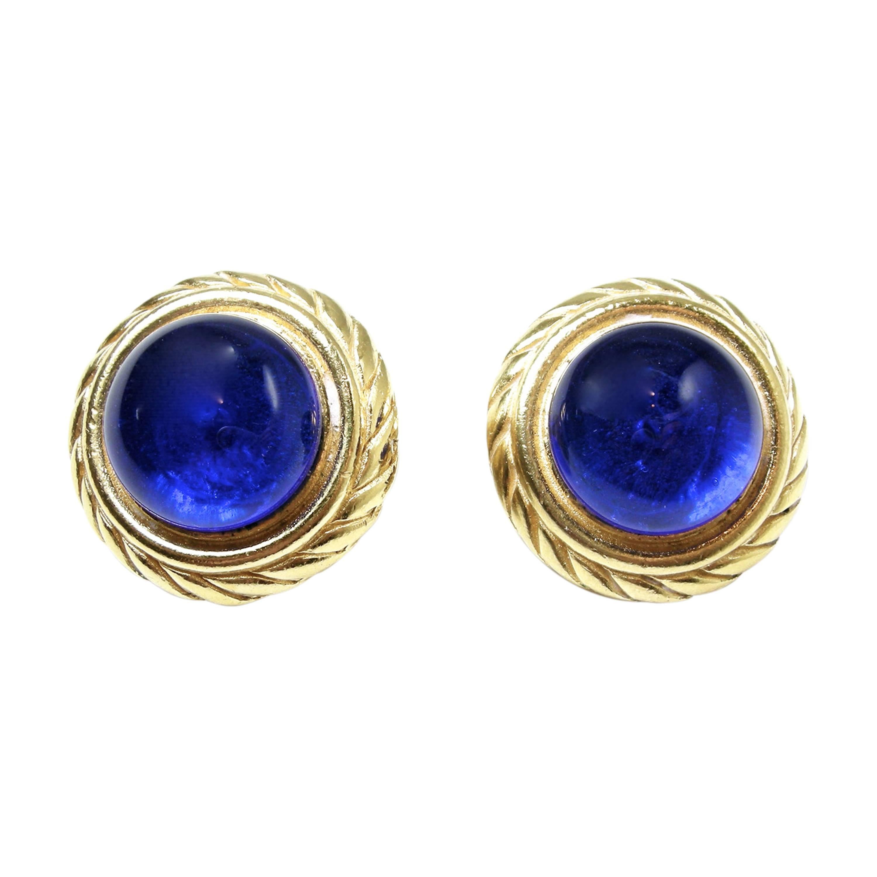 Vintage Signed Chanel Classic Blue Gripoix Earrings