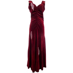 A Nicole Groult / Paul Poiret Evening Dress in Velvet and Rhinestones Circa 1935
