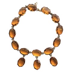 Vintage necklace, amber colored rhinestones 1940s gold plated