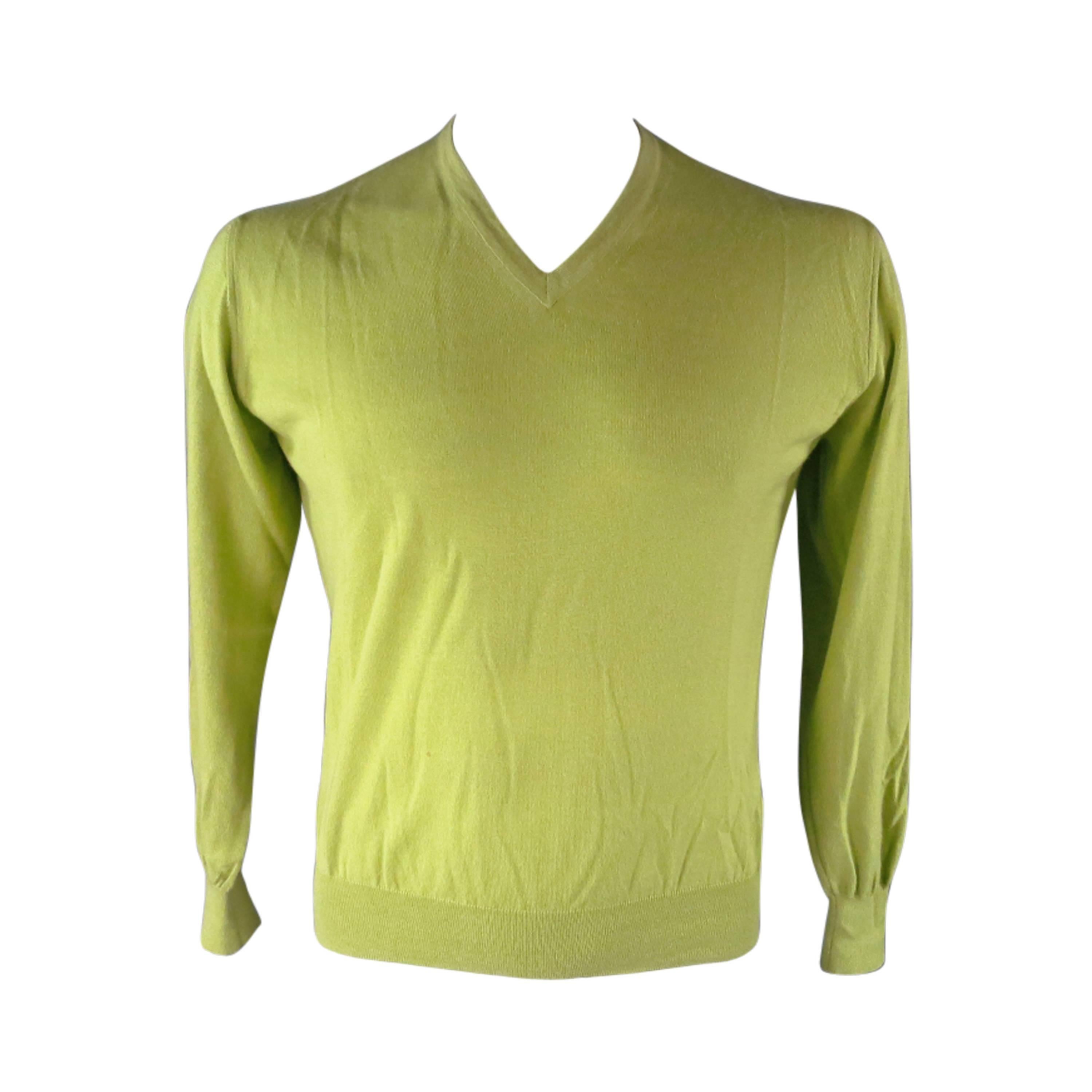 LORO PIANA Size M Green Cashmere V-Neck Pullover