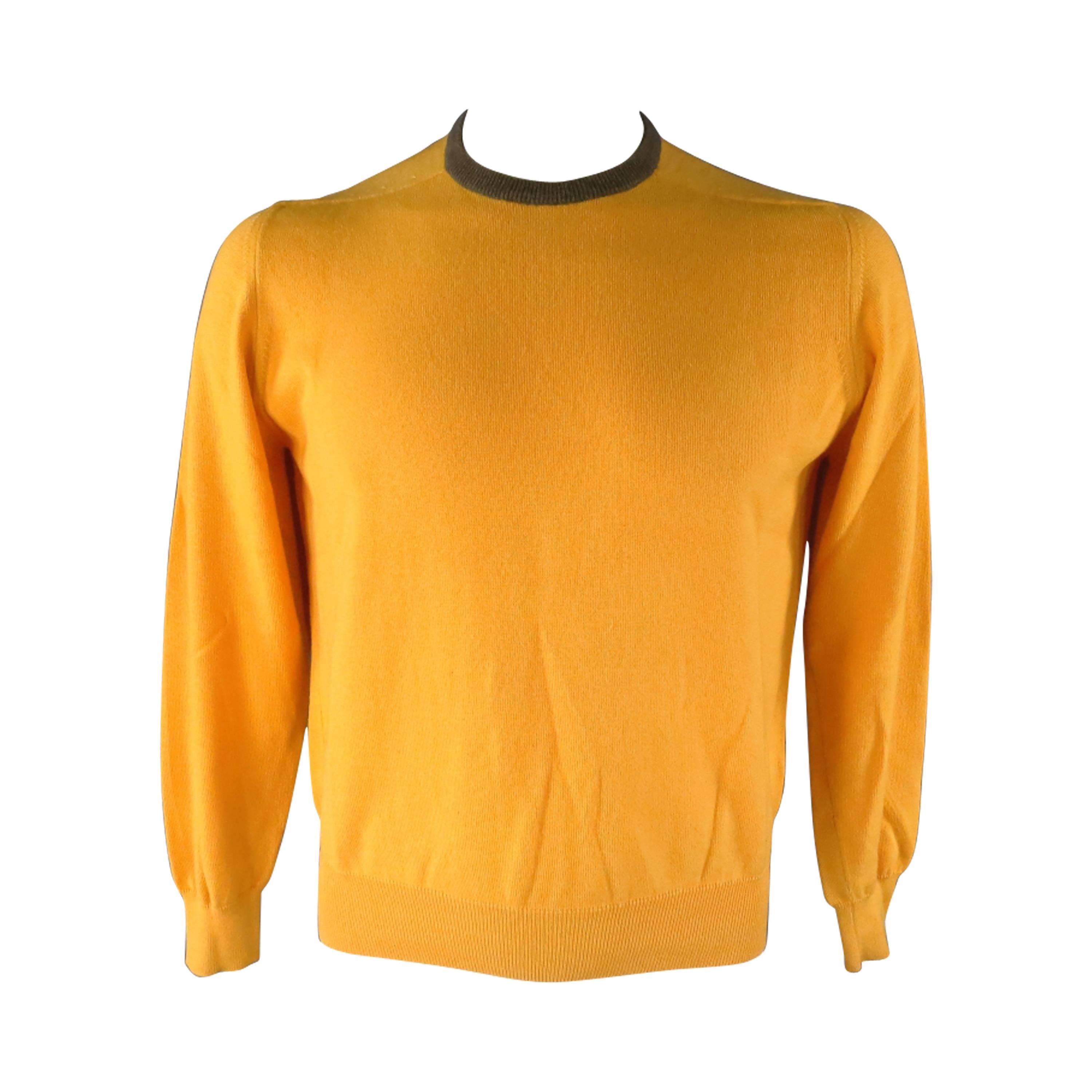 LORO PIANA Size S Yellow Cashmere / Cotton Crew-Neck Pullover