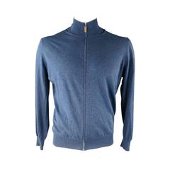 BRUNELLO CUCINELLI Size L Navy Cotton / Cashmere Zip Up Mock Neck Sweater