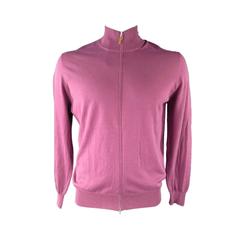 BRUNELLO CUCINELLI Size L Rose Cotton / Cashmere Zip Up Mock Neck Sweater