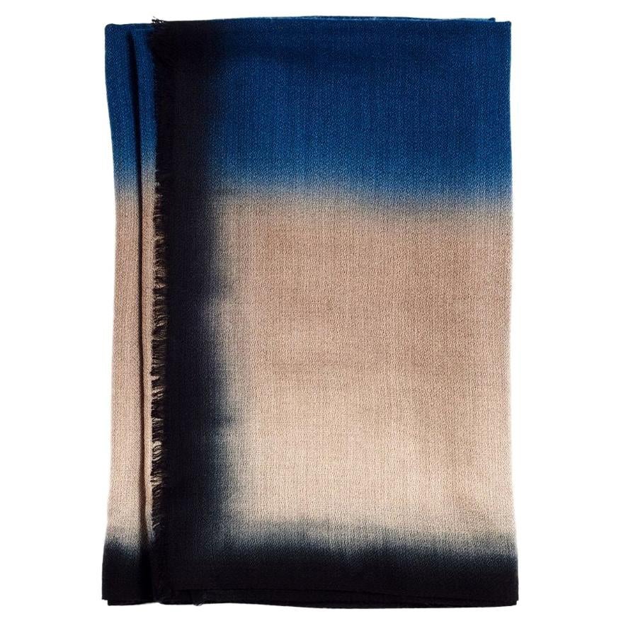 Prussian Ombre Dyed Cashmere Merino Artisanal Scarf 