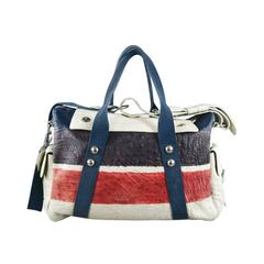 DRIES VAN NOTEN Ivory Multi Color Stripe Ostrich Bag