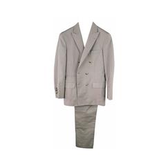 BRUNELLO CUCINELLI 36 Regular Taupe Cotton Peak Lapel Double Breasted 32 30 Suit