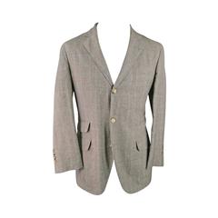 BRUNELLO CUCINELLI 36 Regular Plaid Olive Wool Blend Notch Lapel Sport Coat