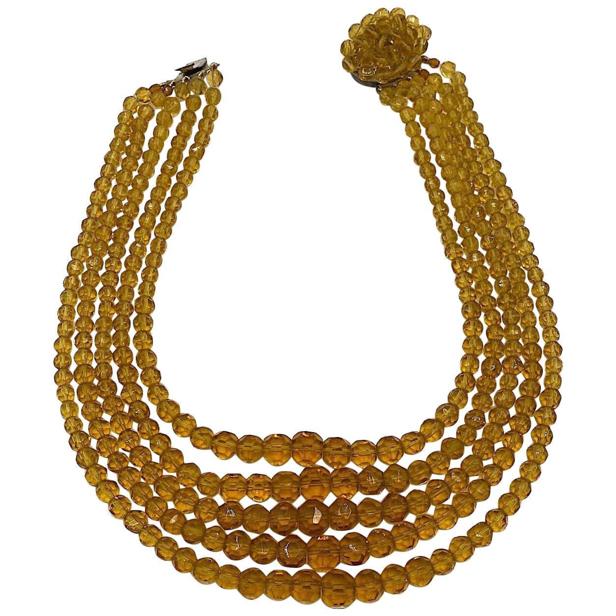 Italian 1950s Amber Gold Color Graduated Crystal Bib Necklace For Sale