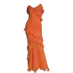 Vintage Christian Dior Silk Ruffle Gown