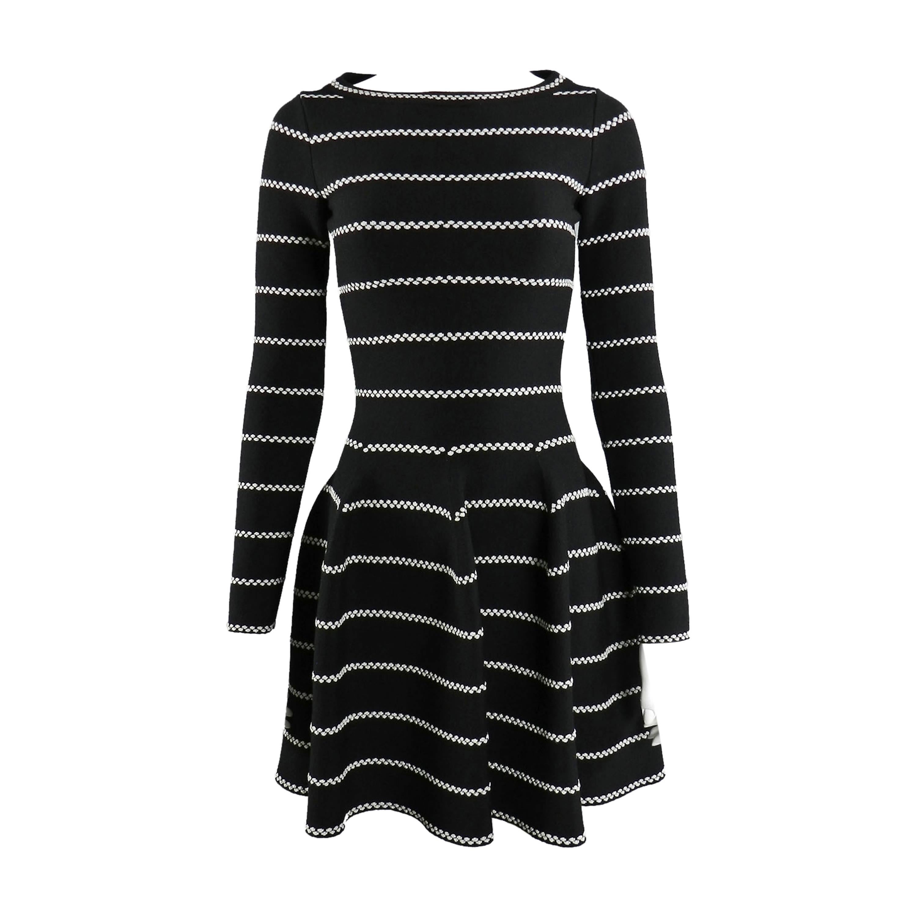 Alaia Black and Silver Striped Stretch Knit Dress