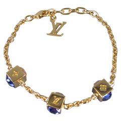 LOUIS VUITTON Gold Metal Purple Swarovski -Gamble- Monogram Dice Bracelet
