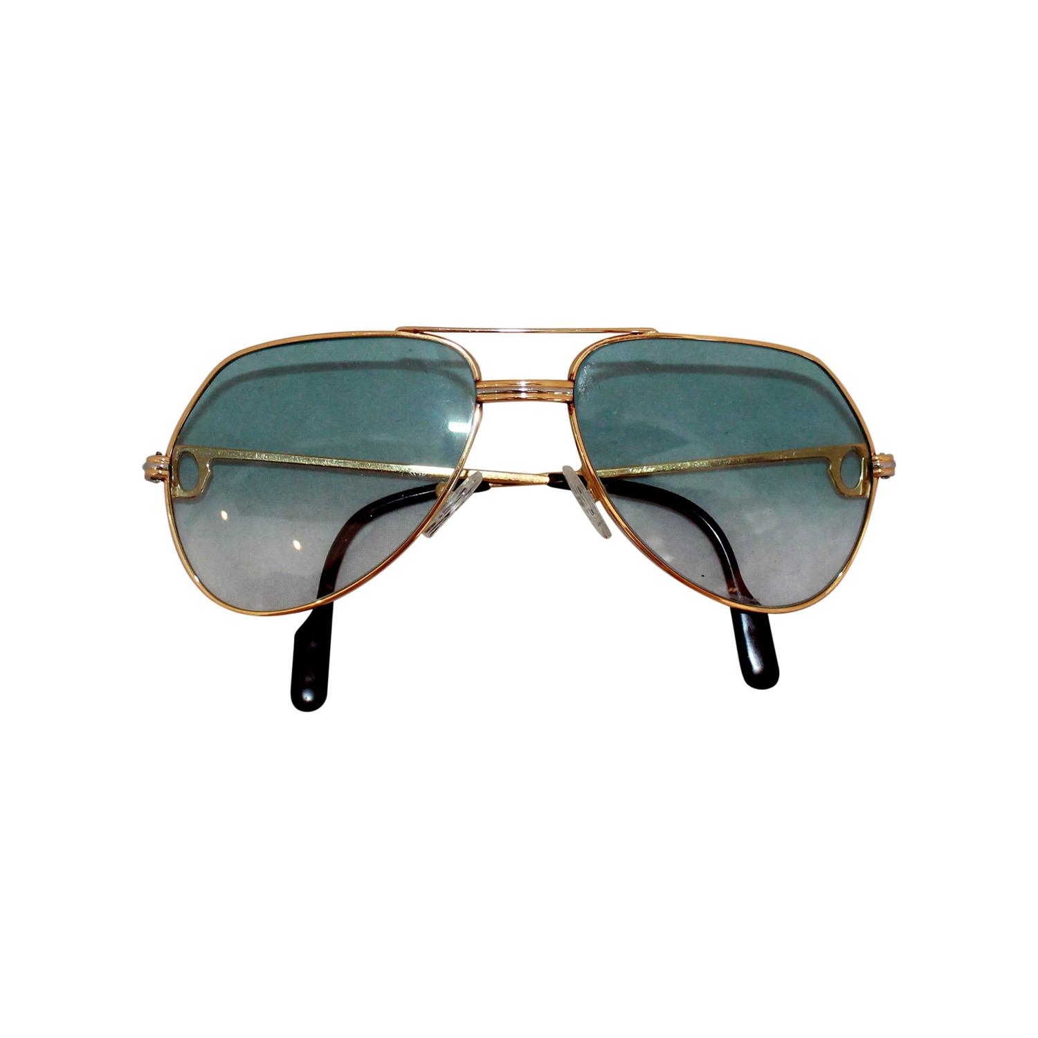 Cartier Gold Rimmed Aviator-Style Sunglasses w/ Blue Faded Lenses For ...