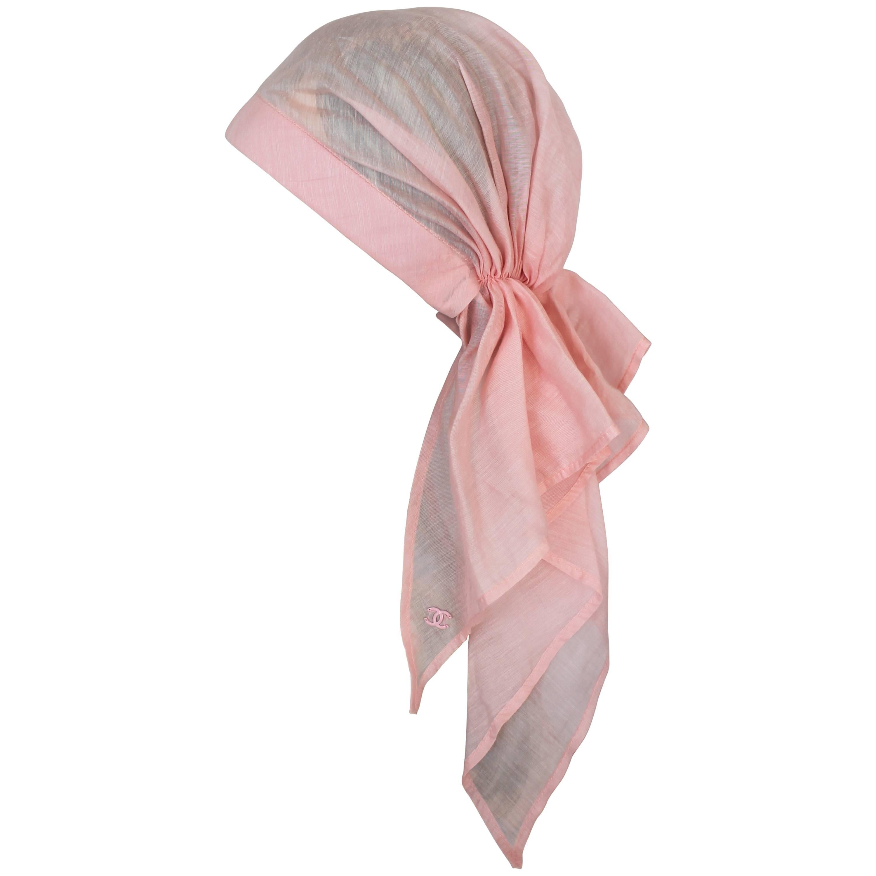 Chanel Pink Cotton Sheer Turban Hat - circa 1980's 