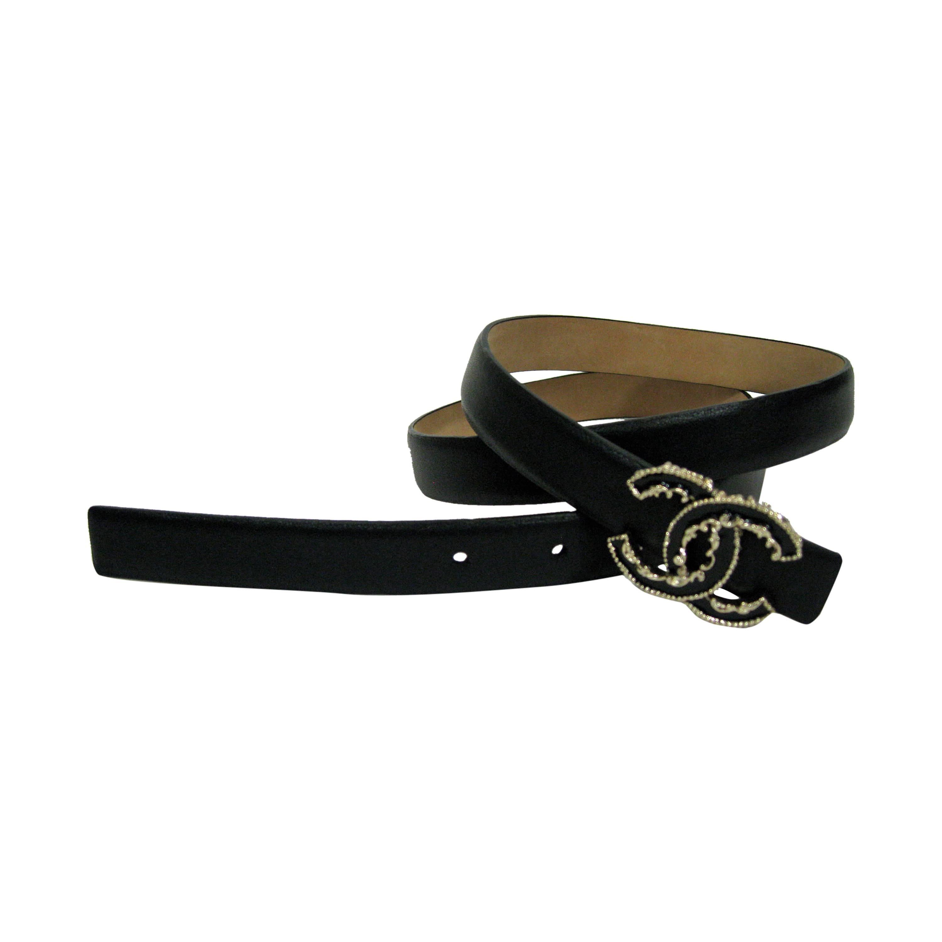 Chanel Skinny Schwarz Leder Cc Logo Gürtel