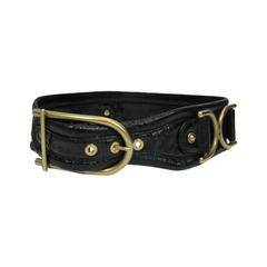 Stella McCartney Wide Embossed Black Leather Belt 