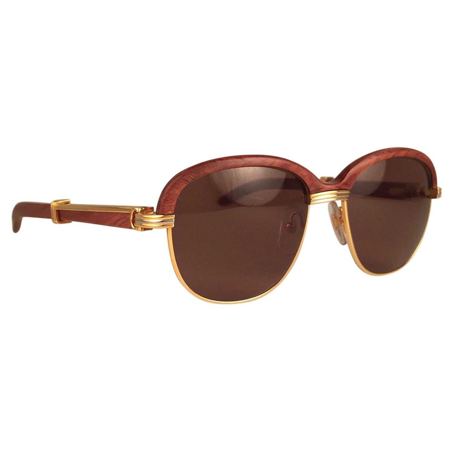 Cartier Wood Malmaison Precious Wood and Gold 56mm Sunglasses at 1stDibs | cartier  glasses wood