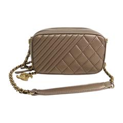 Vintage Chanel LIKE NEW Quilted Lambskin Leather Bronze Gold Chain Camera Shoulder Bag
