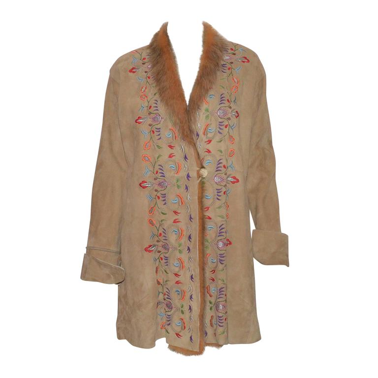 Fendi Suede Embroidered Bohemian Coat at 1stDibs