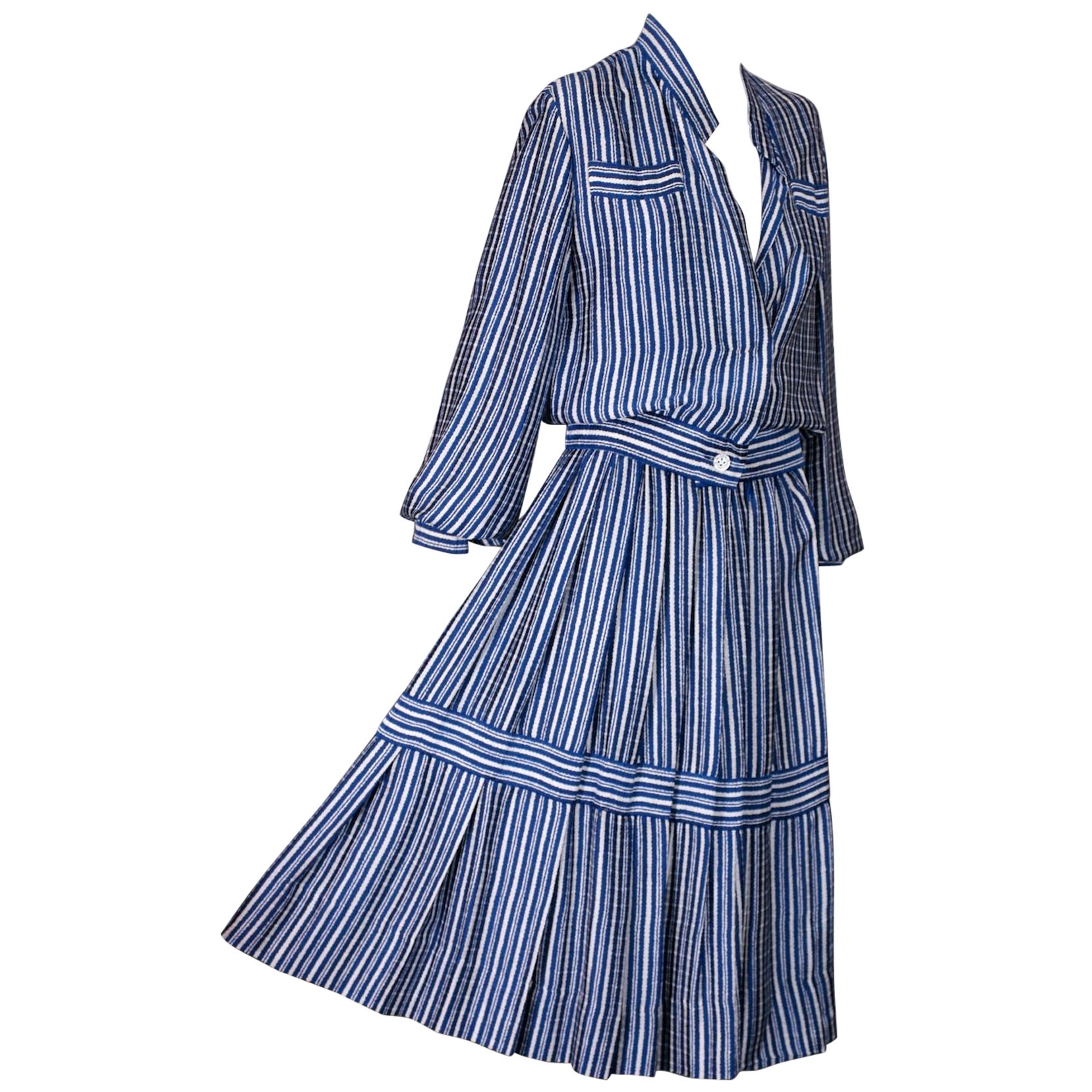 Galanos Silk Crepe Striped 2 Pc Dress For Sale
