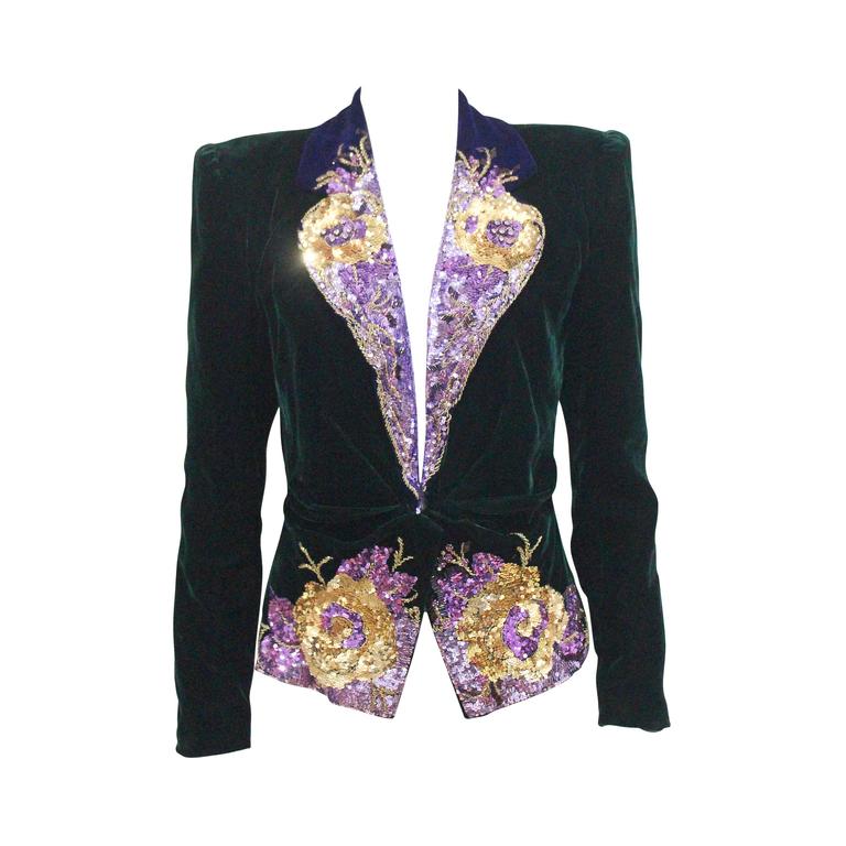 Anna Katramatou velvet sequined evening jacket, c. 1970s For Sale at ...