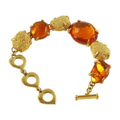 Yves Saint Laurent Paris Link Bracelet gilt metal orange resin cabochon 9